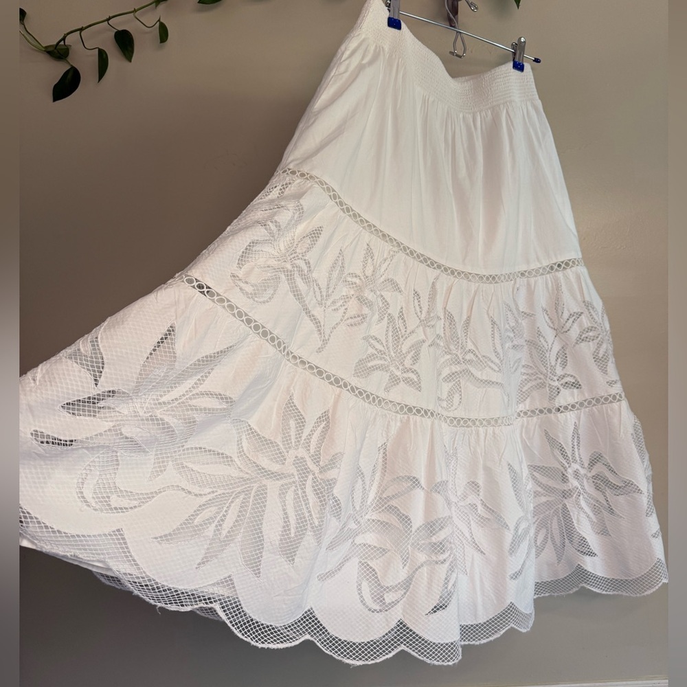Elegant White Lace Maxi‎ Skirt poplin pull on Chico’s size 12 - Picture 5 of 13